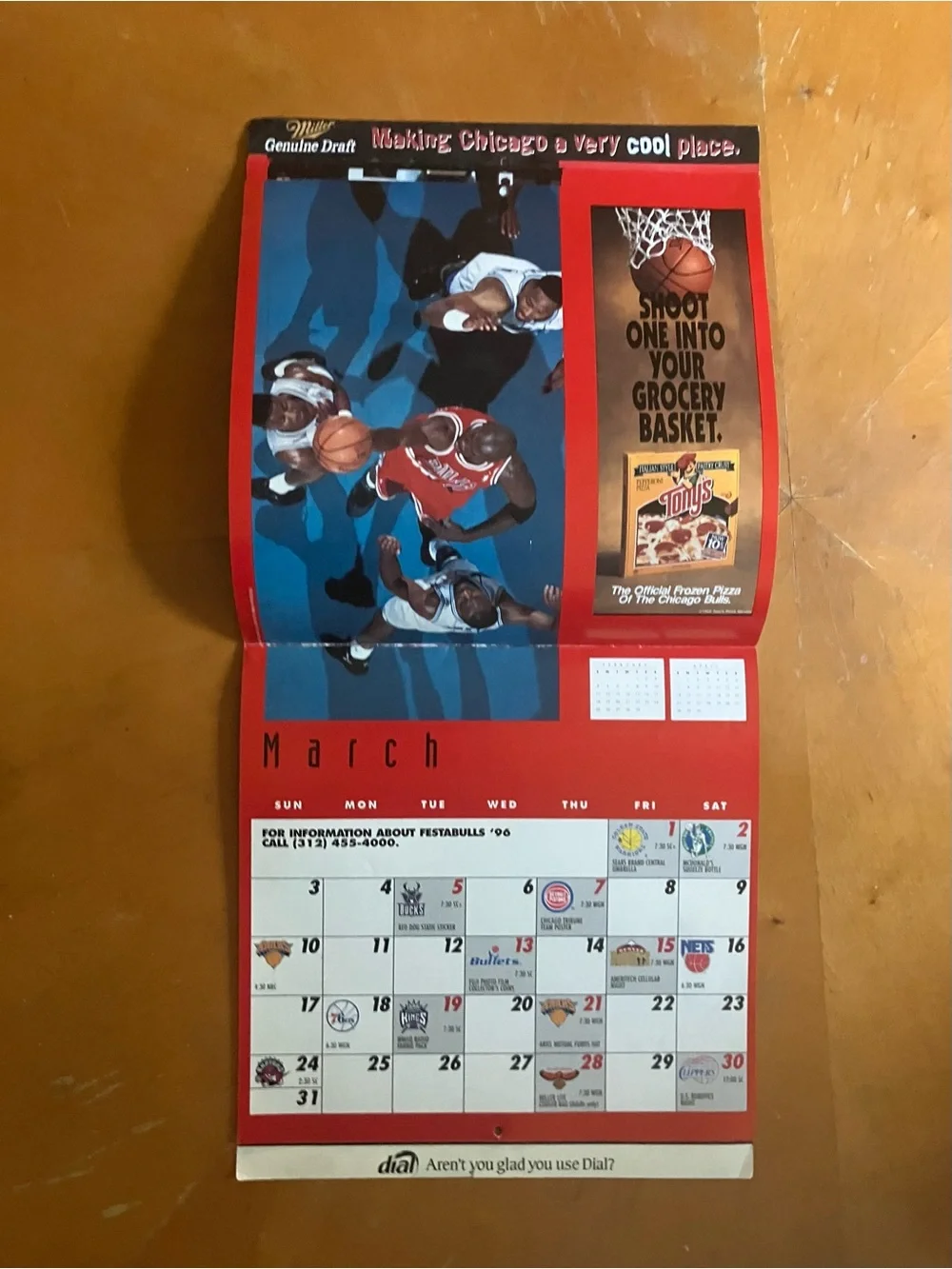 Vintage 1995-96 Chicago Bulls Wall Calendar Michael Jordan 72 Win